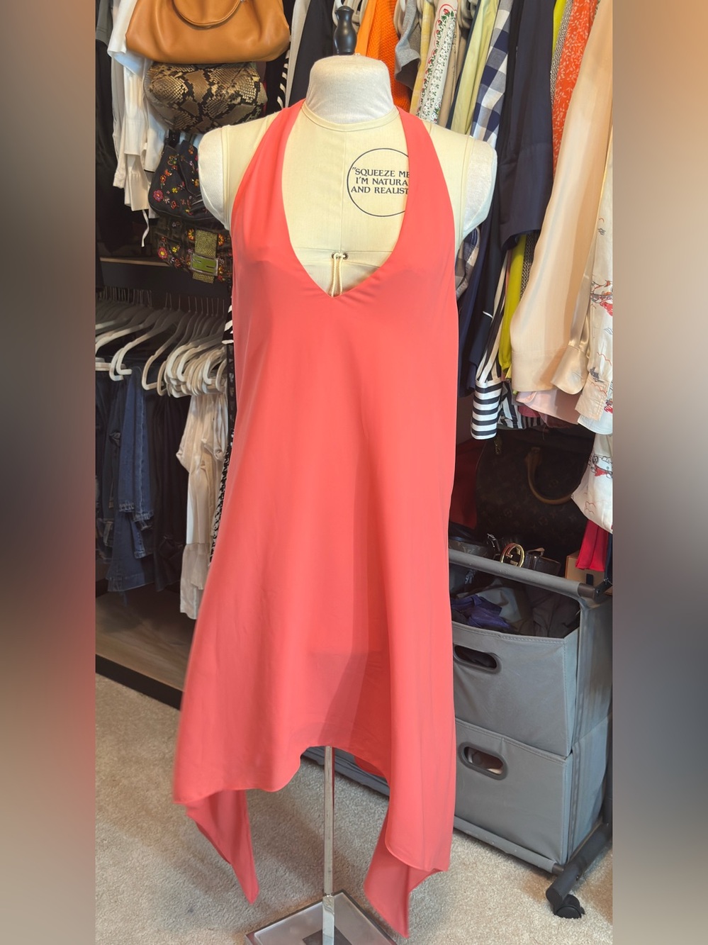 BCBGMAXAZRIA Coral High-Low V-Neck Dress